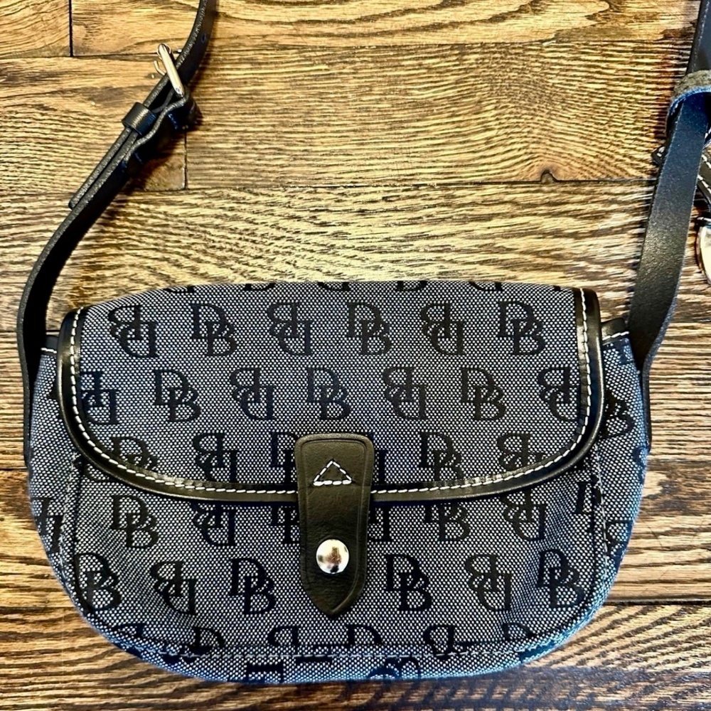 Dooney & Bourke East/West Crossbody Denim Bag Blue Monogram Leather Strap NWOT